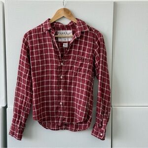 Frank & Eileen Barry XS Red Windowpane Linen Button-Up Shirt